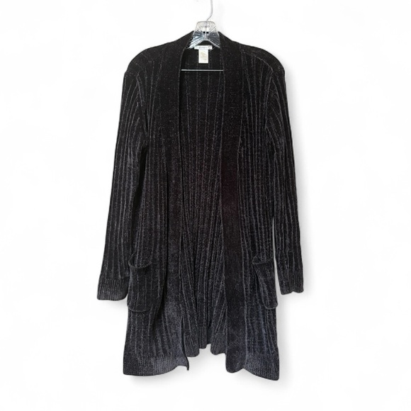 Matty M Velvet Touch Open Cardigan | Longline Black Knit with Pockets NWOT - Picture 1 of 7